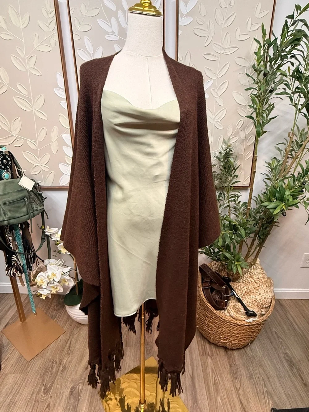 Free People Dark Brown Fringe Wrap Cape
